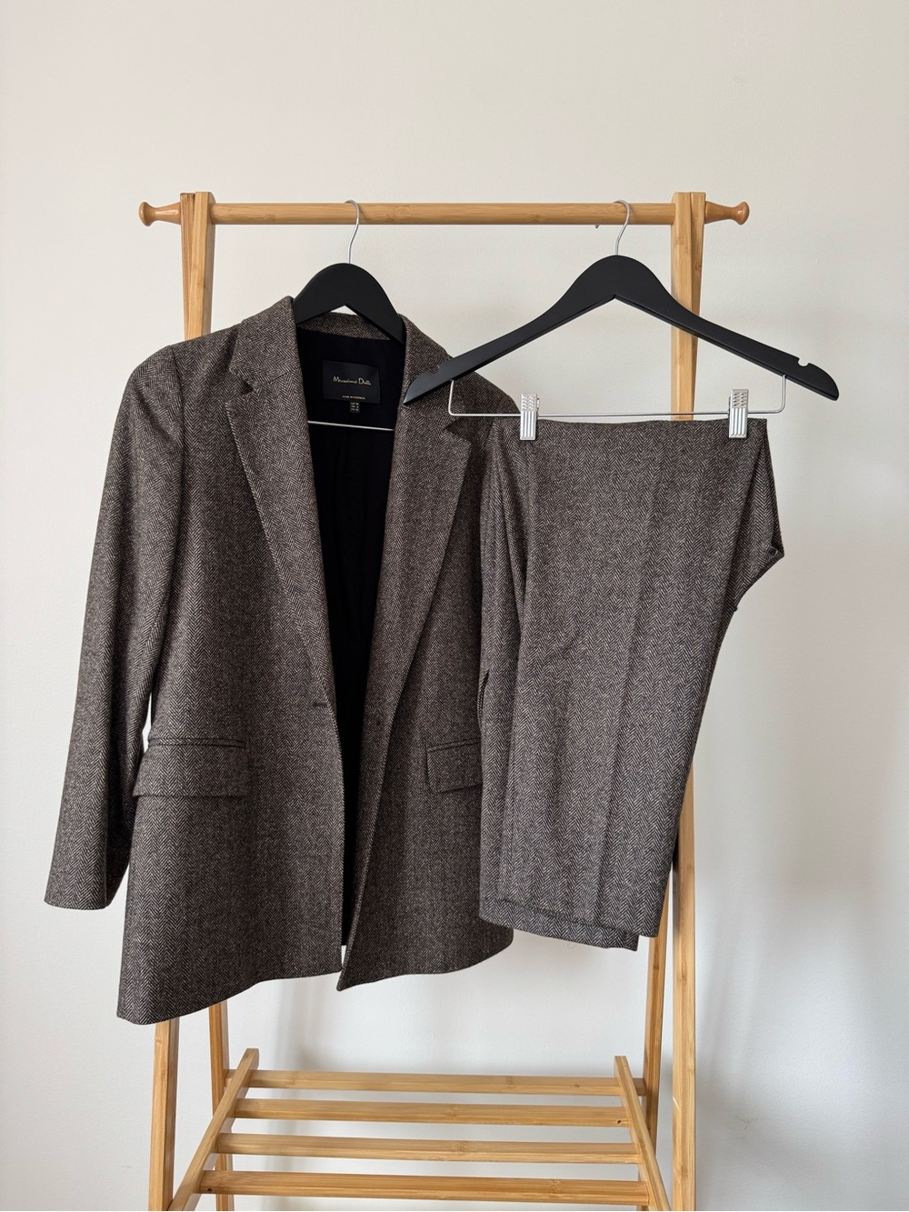Massimo Dutti Brown Herringbone Blazer and Trousers, Size US6